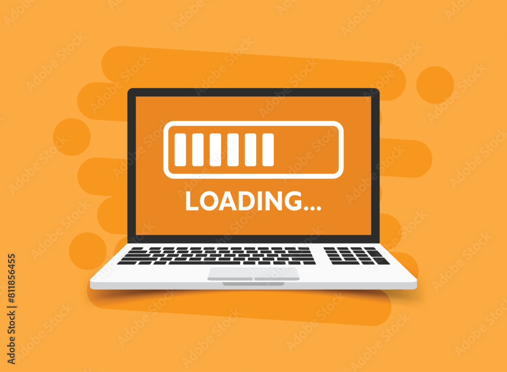 Poster laptop loading process icon in flat style. software update vector illustration on isolated backgroun