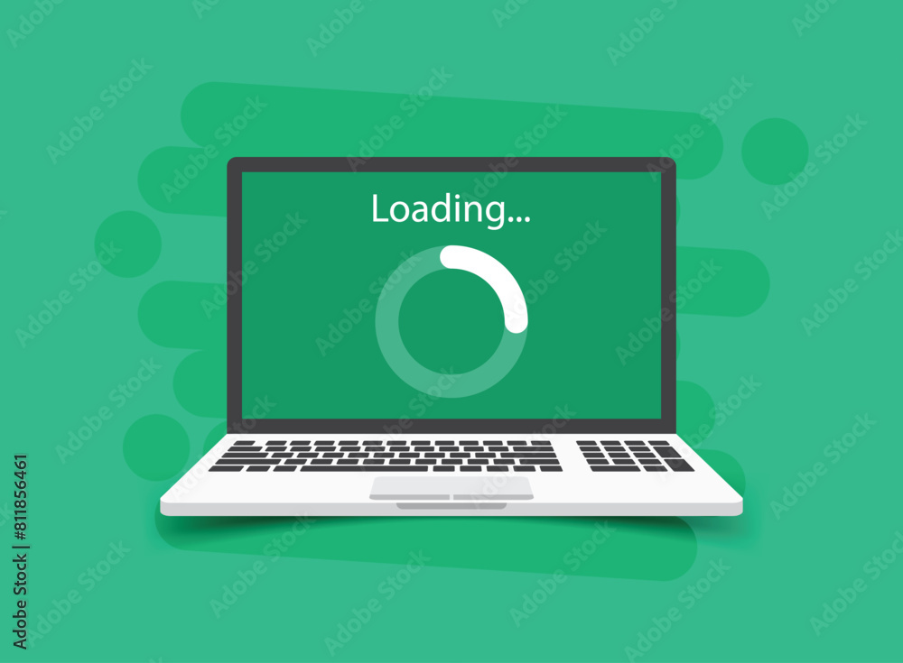 Poster laptop loading process icon in flat style. software update vector illustration on isolated backgroun