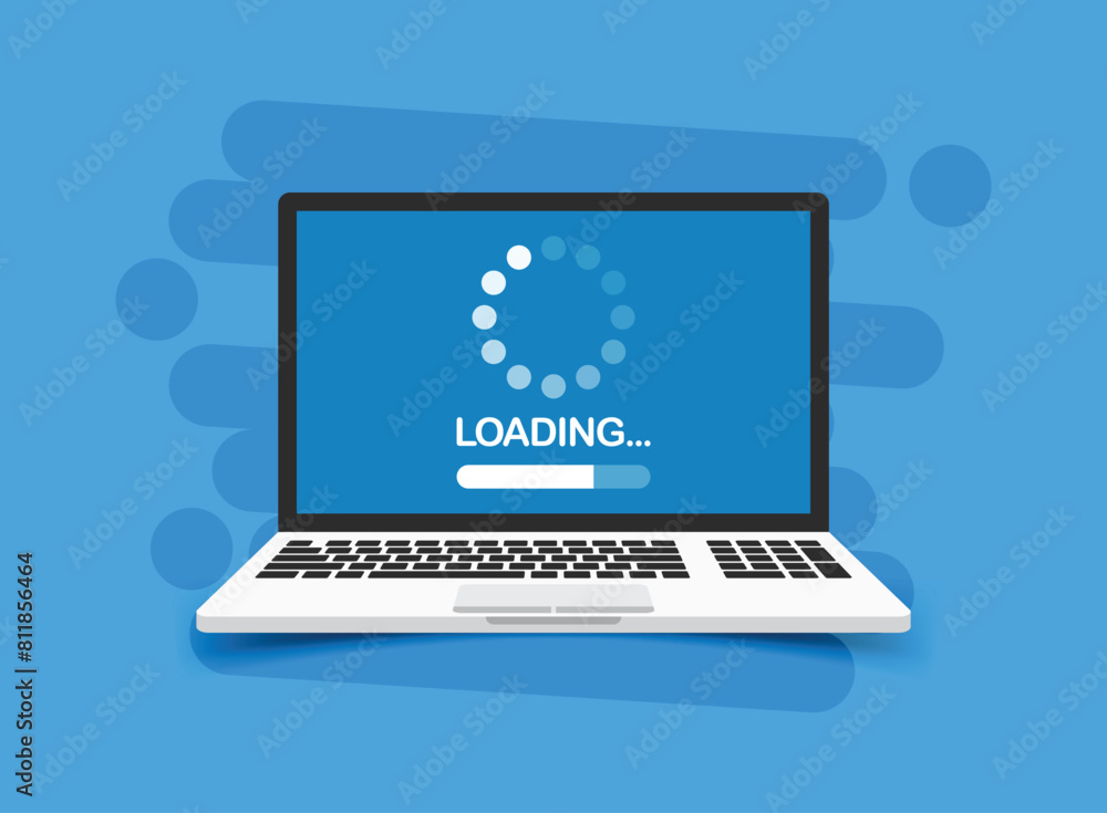 Poster laptop loading process icon in flat style. software update vector illustration on isolated backgroun