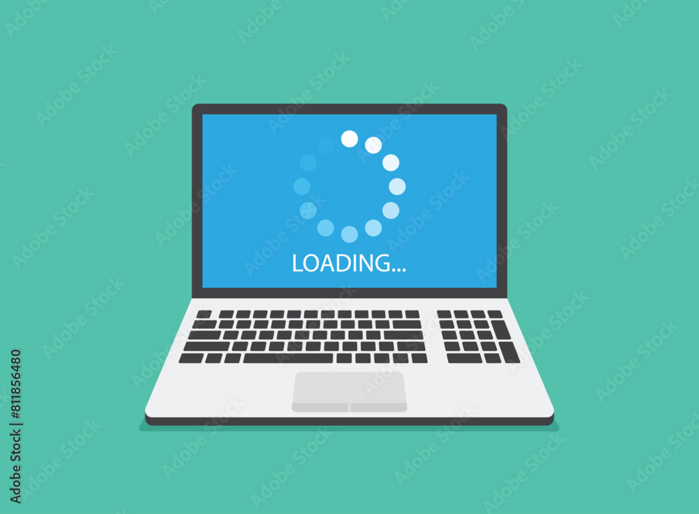 Poster laptop loading process icon in flat style. software update vector illustration on isolated backgroun