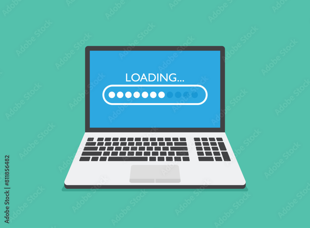 Poster laptop loading process icon in flat style. software update vector illustration on isolated backgroun