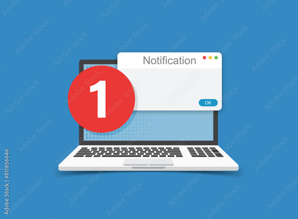 Poster laptop notification icon in flat style. computer vector illustration on isolated background. reminde