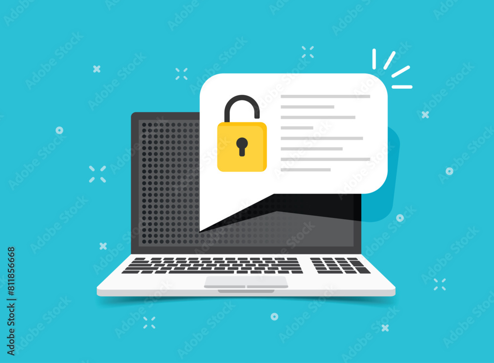Poster laptop with account login icon in flat style. password form page vector illustration on isolated bac