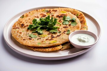 Irresistible Aloo Paratha with Fresh Cilantro and Tangy Pickle