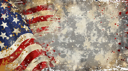 Blank greeting card USA flag and stars on grey grunge