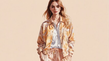 watercolor fashion illustration with an empty space