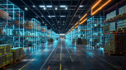 Modern warehouse management with this cutting-edge visualization of the digitalization process, showcasing efficiency, Technology integration and modern logistics