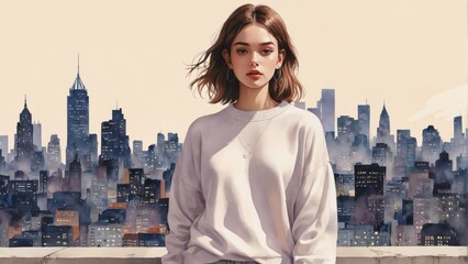 watercolor fashion illustration with an empty space