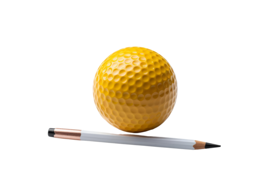 Yellow golf ball balancing on a pencil