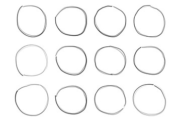Hand Drawn Circle Double Thin Line Frame symbol visual illustration Set