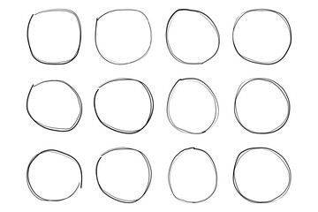 Hand Drawn Circle Double Thin Line Frame symbol visual illustration Set
