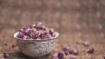 Dried damask roses for natural herbal cosmetics
