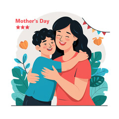 Mother's Day with mom and son isolated on transparent background, Generative ai.