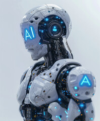 Sophisticated White AI Robot with Blue Accents