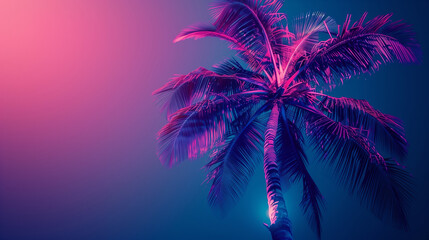 Fototapeta na wymiar night landscape with neon blue light. Dark neon palm background.