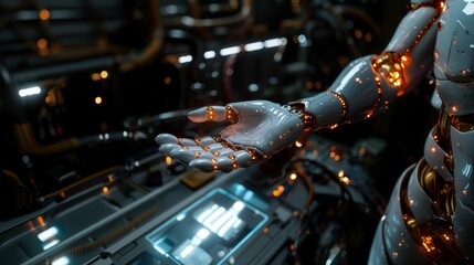 humanoid robot offering hand in urban night setting