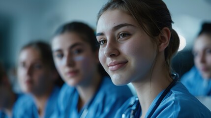 Fototapeta premium Close up shot of a young nurse looking at a conference meeting