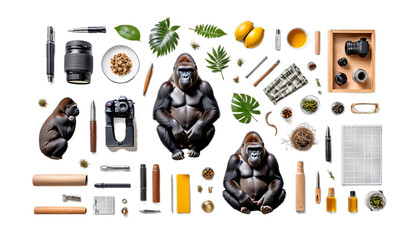 sitting white background transparent gorilla monkey ape animal lowland nature western zoo black primate congo endangered jungle africa rainforest isolated cut-out closeup - Powered by Adobe