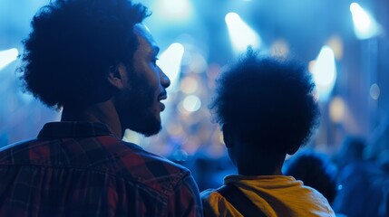 A father and son attending a children's music concert