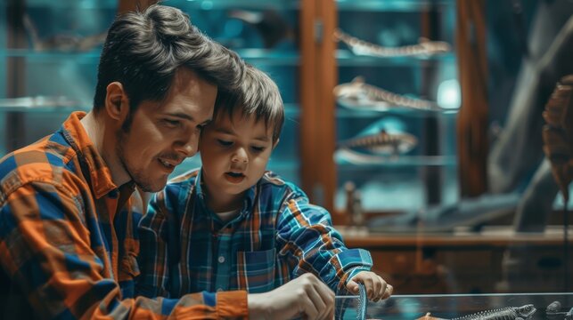  father and son visiting a museum