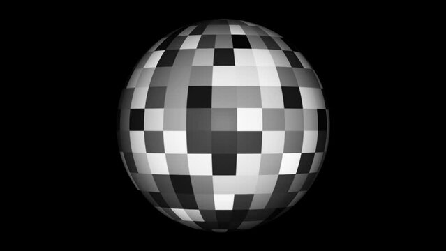 Disco black and white mirror ball on black background.