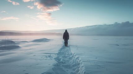 A person walking in a snowy landscape - Powered by Adobe