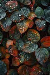 Wet leaves background texture. Selective focus.