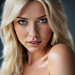 Fototapeta premium Charming young top model posing for the camera. The gorgeous young woman with beautiful makeup and a great figure. 