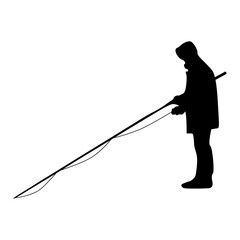 silhouette of a person fishing