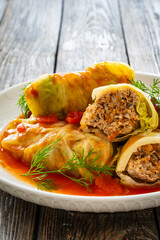 Wrapped minced meat in cabbage leaves - polish dish gołąbki
