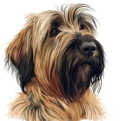 Briard Dog on a white , cartoon colored, close up portrait, sketch style