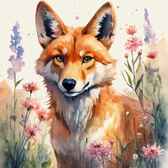 Cute dingo character with flowers