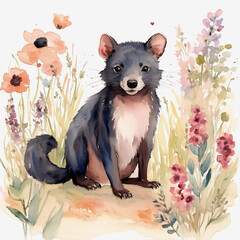 Cute tasmanian devil character with flowers