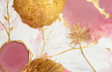Elegant pink and golden watercolor art 