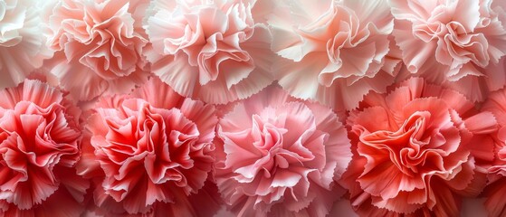 Carnation Blooms wallpaper showcases ruffled petals in pink, red, and white, symbolizing love and admiration. Their timeless beauty is classic and enduring.