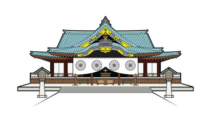 Yasukuni jinja Shrine - The famous Shinto shrine in Tokyo Japan fine drawing in colorful cartoon vector