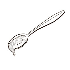 metal tablespoon with liquid black and white vector illustration