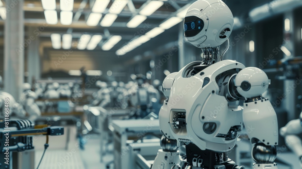 Poster robot working in modern factory,concept of artificial intelligence