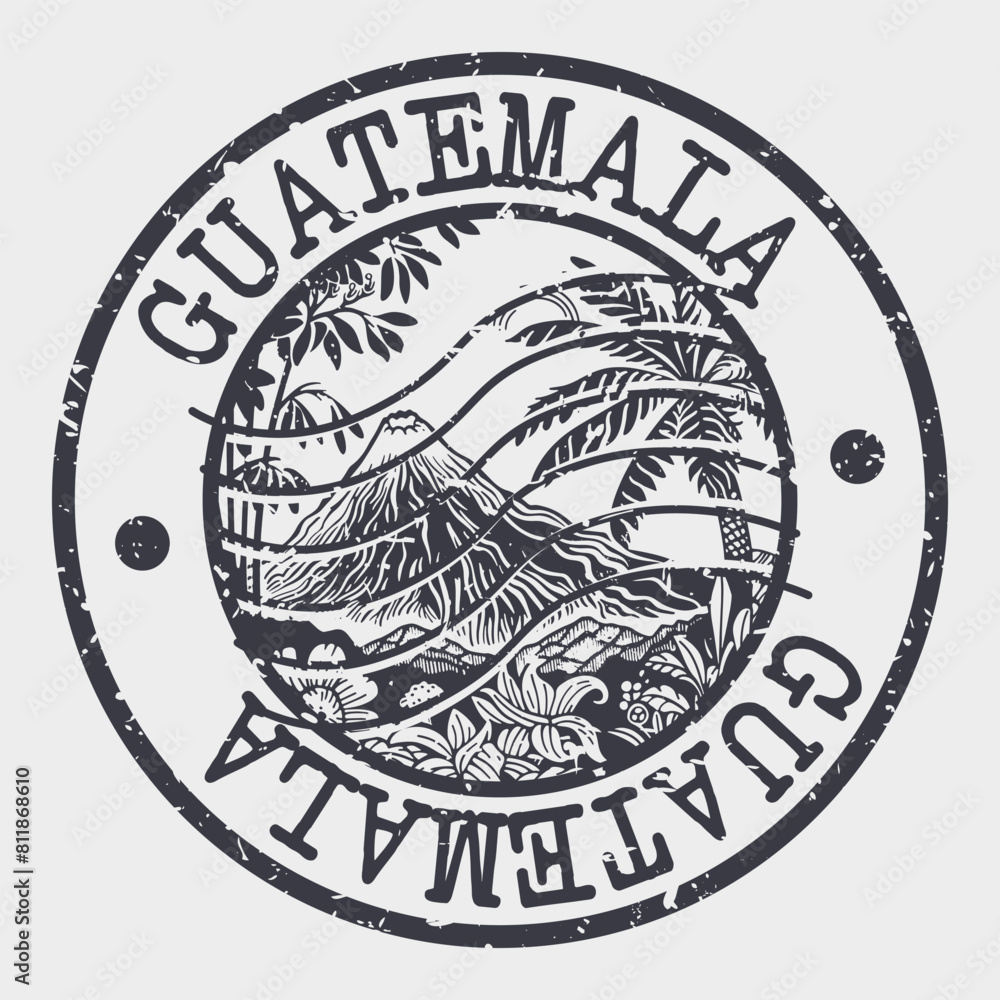 Wall mural guatemala, stamp postal. silhouette seal. passport round design. vector icon. design retro travel. n - Wall murals
