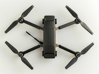A black drone with propellers on top of a white surface. - obrazy, fototapety, plakaty