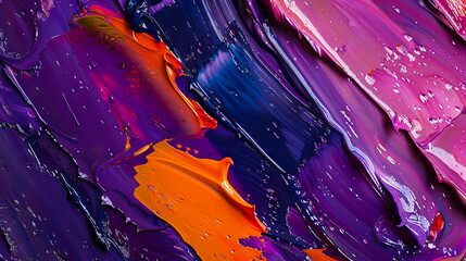 A close up of purple and orange paint. - obrazy, fototapety, plakaty