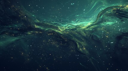 background with space. A green and purple intertwined aurora in the night sky, surrounded by the twinkling stars in the dark of the universe.