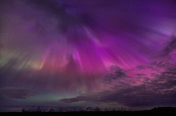 Northern Lights (Aurora Borealis) lighting up the sky on a beautiful spring night west of Ottawa,...