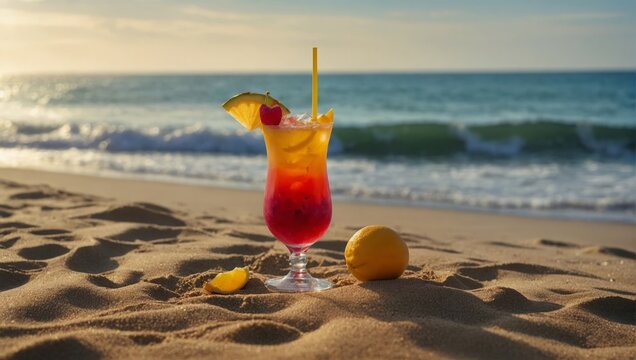 cocktail on the beach, space for text - Powered by Adobe