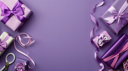 Bows made of ribbons with gift box wrapping paper