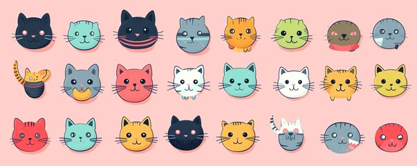Obraz premium Catnip toys collection flat design top view fun theme cartoon drawing vivid.