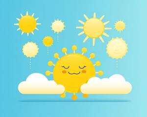 Sunny weather forecast flat design front view meteorology theme animation Monochromatic Color Scheme.