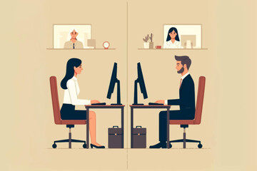 illustration of holding a meeting to discuss business remotely online