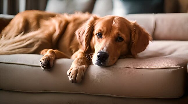 Hund liegt m&uuml;de auf dem Sofa