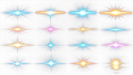 Set of different colors of Overlay, flare light transition, effects sunlight, lens flare, light leaks. on white background. Glowing color light flair
